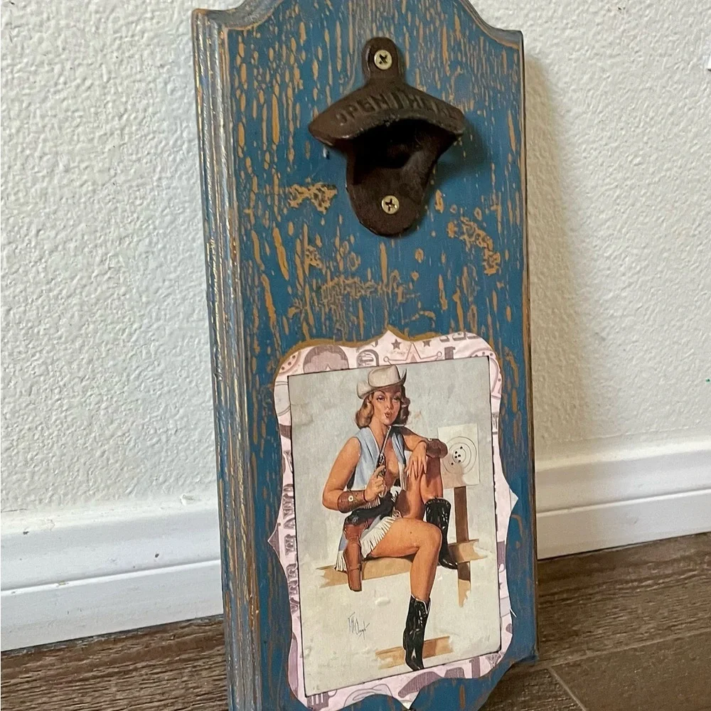 Vintage Blue Wall Mounted Bottle Opener
